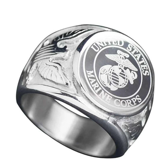 Size 8/9/10/11/12/13 Stainless Steel Gold Silver Color Men Badge Eagle 3D Relief Pattern Waterproof Rust Proof Finger Jewelry