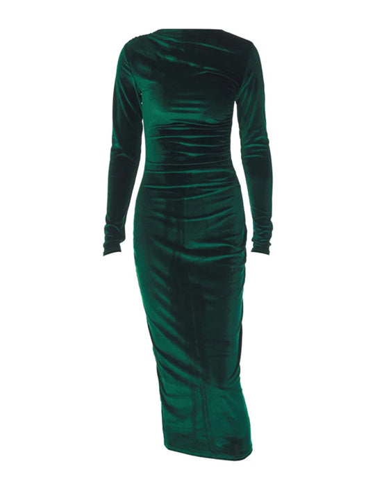 Dulzura Spring Summer Velvet Long Sleeve Midi Dress For Women
