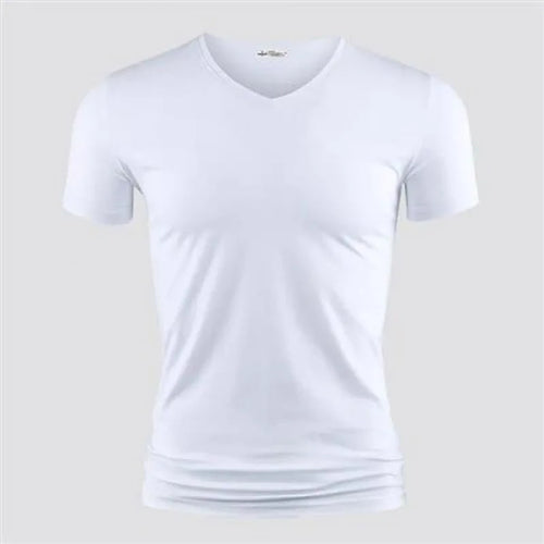 2025 Men's T Shirt Pure Color V Collar Short Sleeved Tops Tees Men