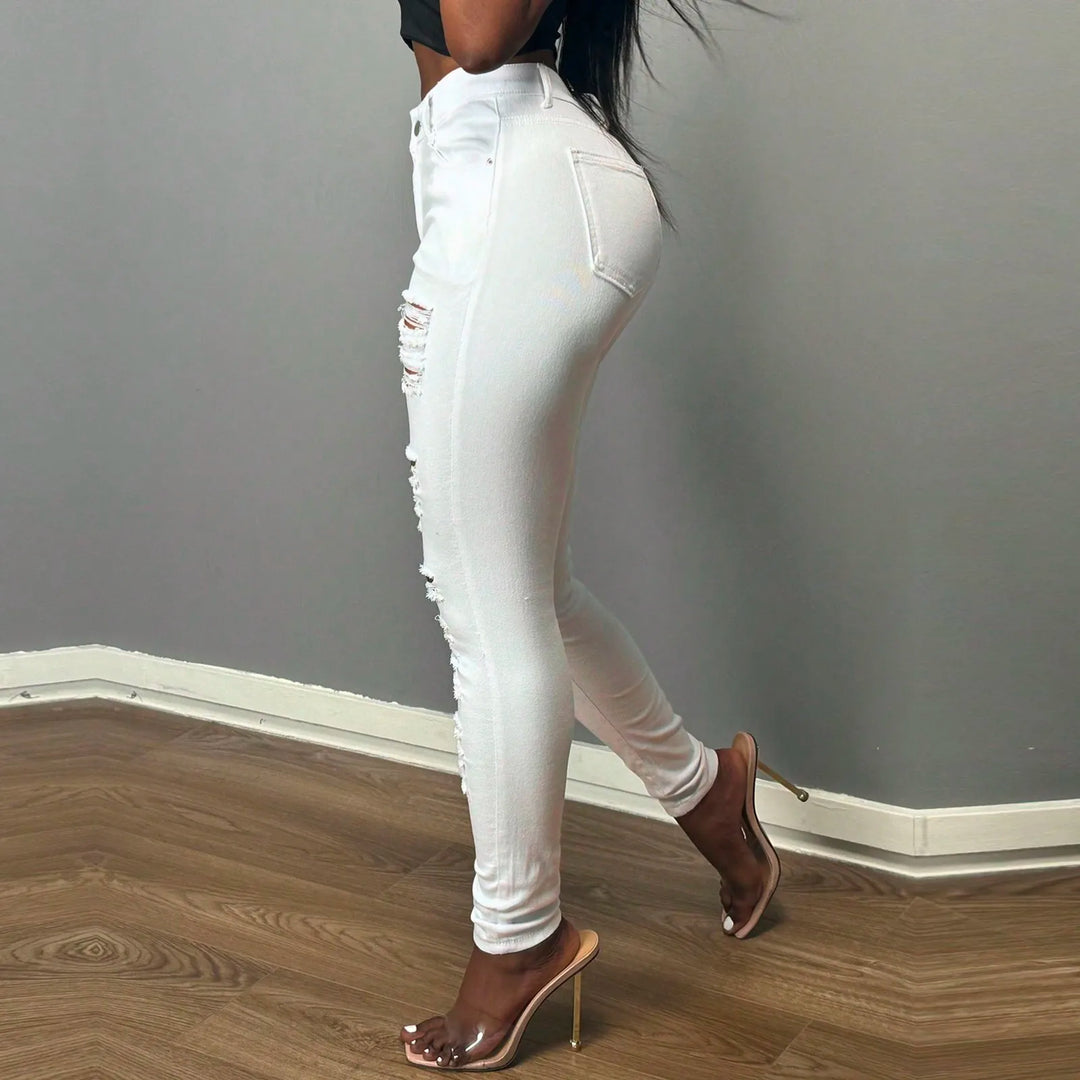 Black Ripped Jeans For Women Fashion High Waist Denim Pencil Pants Stretch Slim Skinny Trousers Machine Washable Skinny Jeans