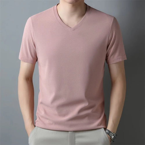 2025 Men's New Waffle V Neck Short Sleeved T-shirt Summer Comfortable