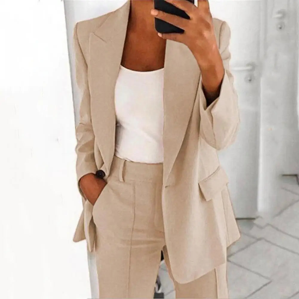 Turndown Collar Women Blazer Long Sleeve Buttons Blazer for Dating