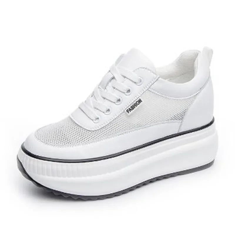 2024 Designer Platform Wedge Female Women 8CM Heels Sneakers Chunky Spring Autumn Shoes Women Genuine Leather Casual Black Shoes