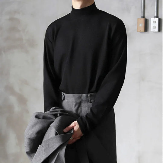Yasuk Spring Autumn Winter Solid Casual Plush Turtleneck Men's Loose
