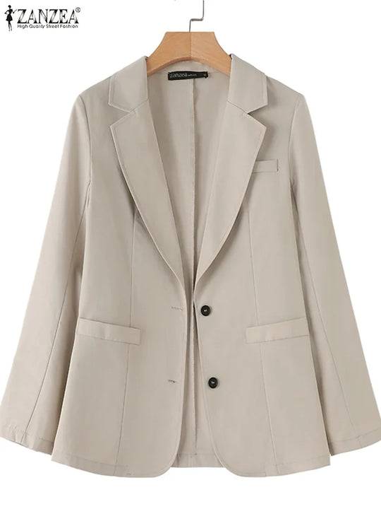 ZANZEA Women Elegant Laple Neck Long Sleeve Blazer Autumn Casual Solid