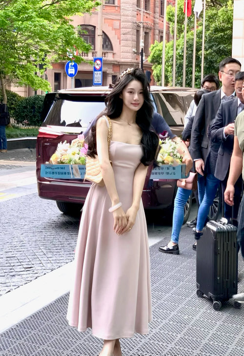 2024 Summer Solid Midi Dress Women French Elegant Holiday Party