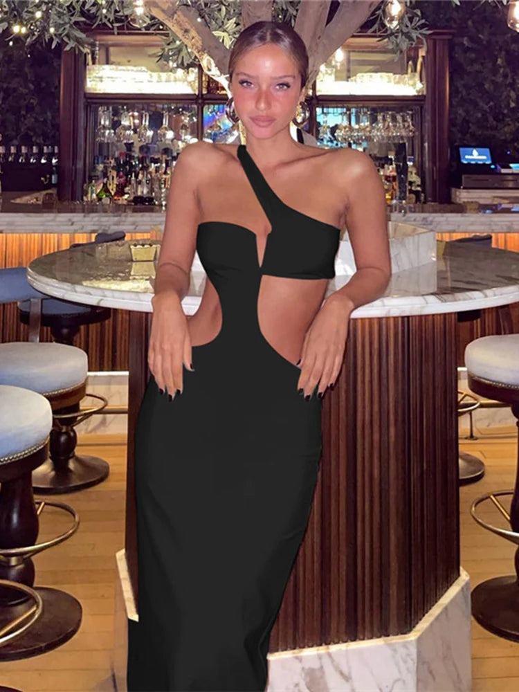 Sexy Women's Fashion Long Dress Sexy Hollow Out Asymmetrical Backless
