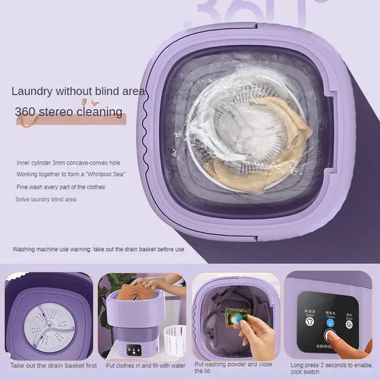 9L Folding Washing Machine with Drain Valve and Drain Basket, Standard Wash/Drain Function, Suitable for Underwear, Baby Clothes