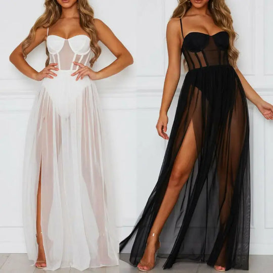 Womens Sleeveless Dress Sexy Stars Perspective Hot Thin Transparent