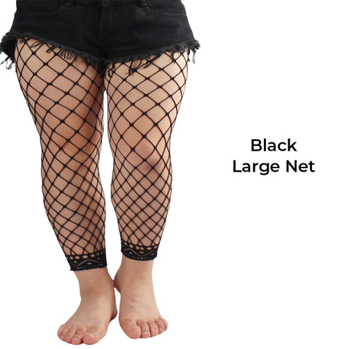 Women's Footless Fishnet Ankle Tights Plus Size High Waist High