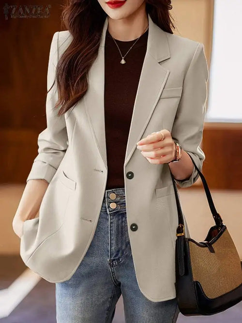ZANZEA Women Elegant Laple Neck Long Sleeve Blazer Autumn Casual Solid