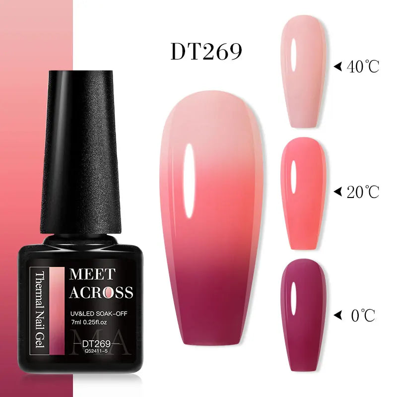 MEET ACROSS 7ml Thermal Gel Nail Polish Manicure 3 Layers Temperature Changing UV Gel Semi Permanent Soak Off Varnish Nail Art