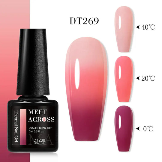 MEET ACROSS 7ml Thermal Gel Nail Polish Manicure 3 Layers Temperature Changing UV Gel Semi Permanent Soak Off Varnish Nail Art