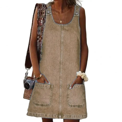 Fashion Faux Denim Dress Breathable Suspender Dress Skin-touch Pure