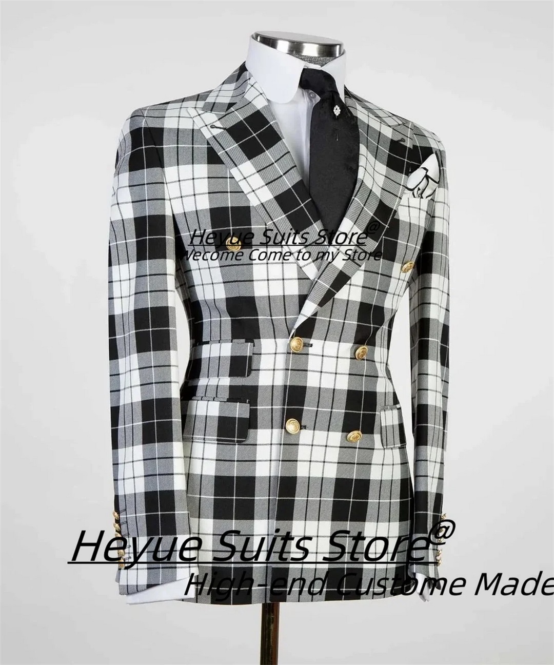 British Plaid Men Suits Slim Fit Double Breasted Groom Wedding Tuxedos 2 Pieces Sets Elegant Male Blazers Ropa Hombre