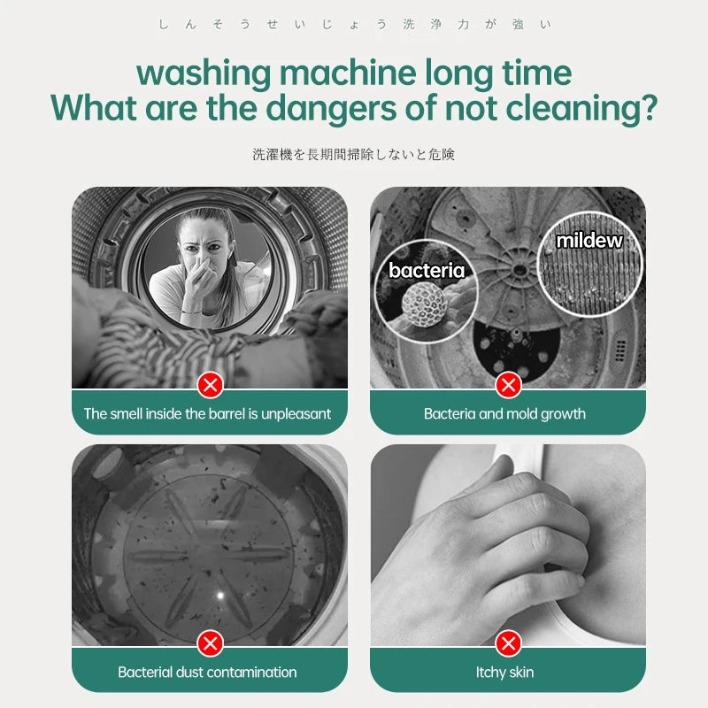 Washing machine cleaning agent strongly removes dirt, stains, mildew, bacteria and odor. Drum washing machine tank cleaning agen