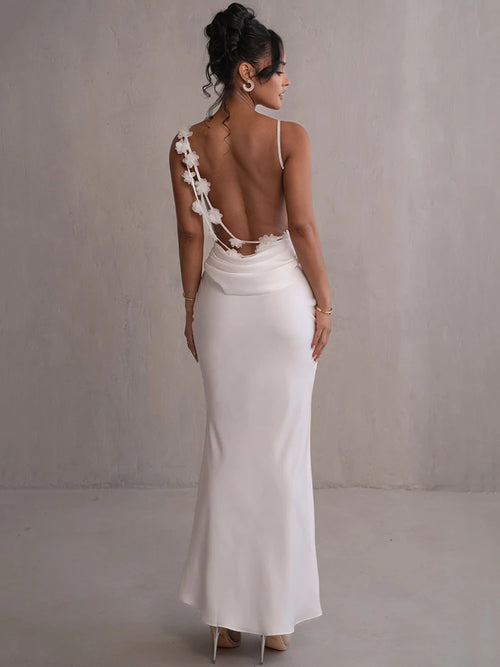 Mozision Floral Draped Backless Maxi Long Dress For Women Fashion