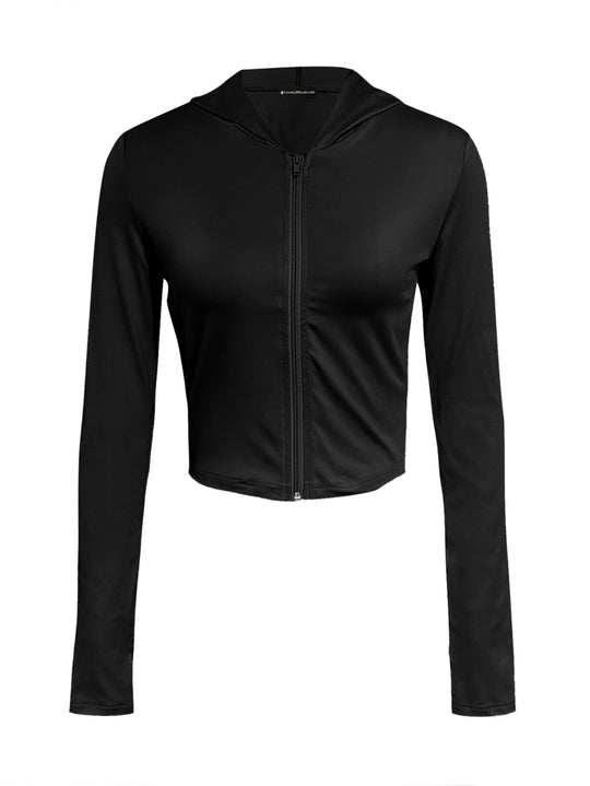 LW Hooded Collar Crop Top T-shirt Autumn Solid Color Long Sleeve Women's Hooded Crop Tops Slim Fit Short Streetwear Sporty sport