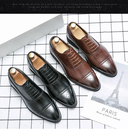 Men's Formal  Shoes Red Sole Fashion Business Casual Party Banquet Daily Retro Carved Lace-up Brogue Dress Wedding Shoes Size 48