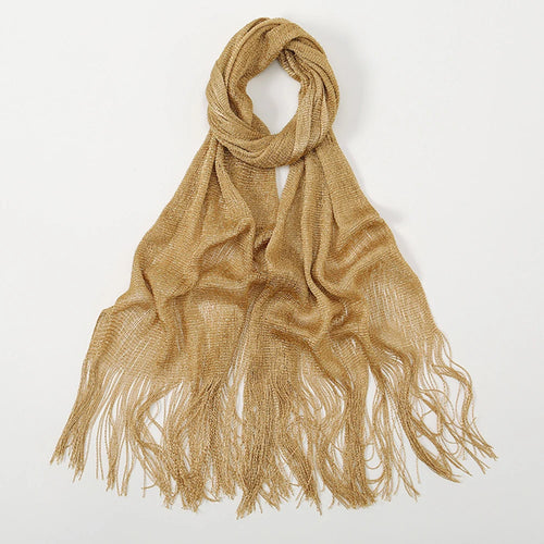 Shiny Bright Silk Scarf Women Evening Dress Shawl Tassel Gold Silver
