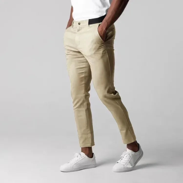 Active Chinos Comfortable Men Long Pants Stylish Slim Fit Ankle Length