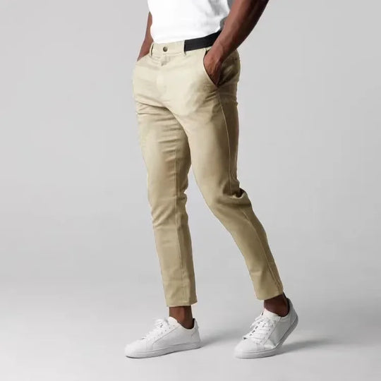 Active Chinos Comfortable Men Long Pants Stylish Slim Fit Ankle Length