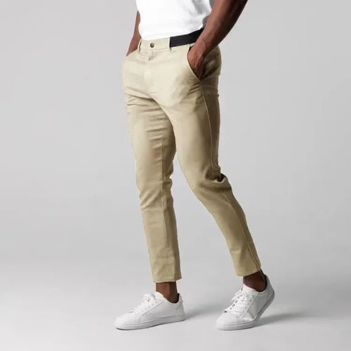 Active Chinos Comfortable Men Long Pants Stylish Slim Fit Ankle Length