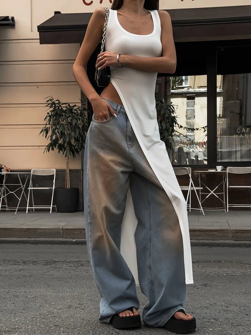 Dulzura 2024 Sexy Sleeveless Side High Split Dress Solid Backless
