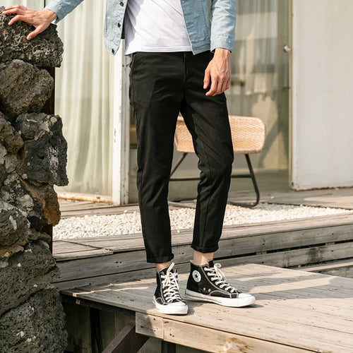OUSSYU Spring Summer New Casual Pants Men Cotton Slim Fit Chinos