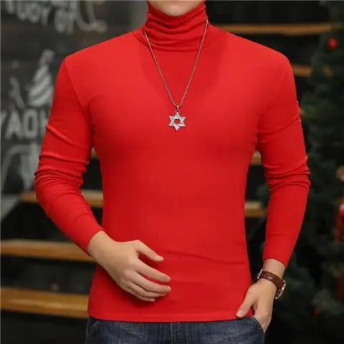 Fashion Men's Turtleneck T-Shirts Casual Autumn Winter High Collar New