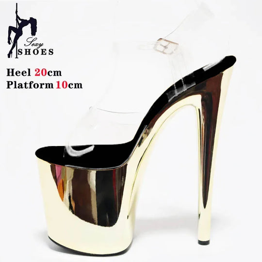 8 Inches Women Shine Electroplated Heel Sandals Pole Dance Shoes Sexy Stripper Nightclub High Heels 20CM Exotic Models Show