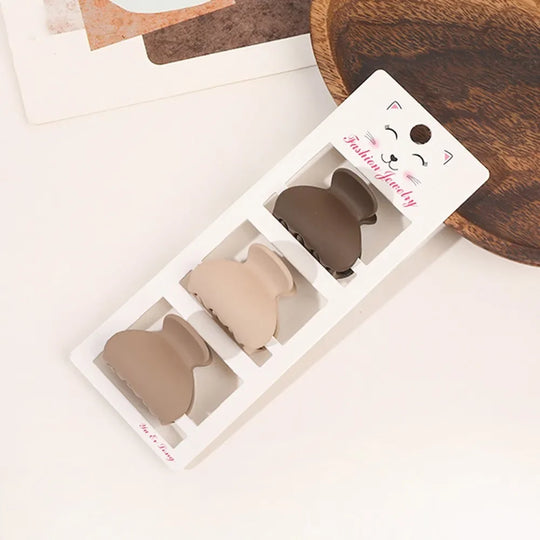 New Fashion Coffee Color Three-piece Set Frosted Geometric  Hairpin