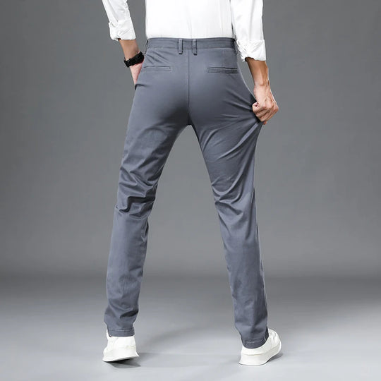 98% Cotton Casual Pants Men Solid Color Business Fashion Straight Slim