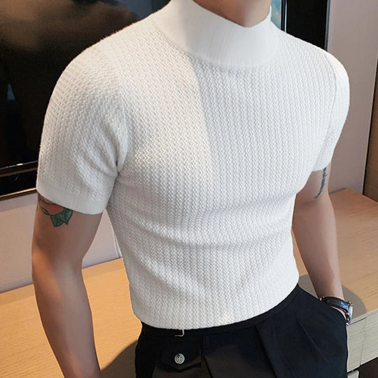 Casual Knit Tops Men Summer Fashion Solid Ribbed Elastic Slim