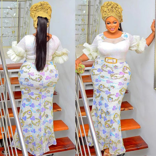 Plus Size Luxury African Sequins Dress for Women Elegant Lady Evening Dresses with Belt Sexy Female Wedding Party Bodycon Gown