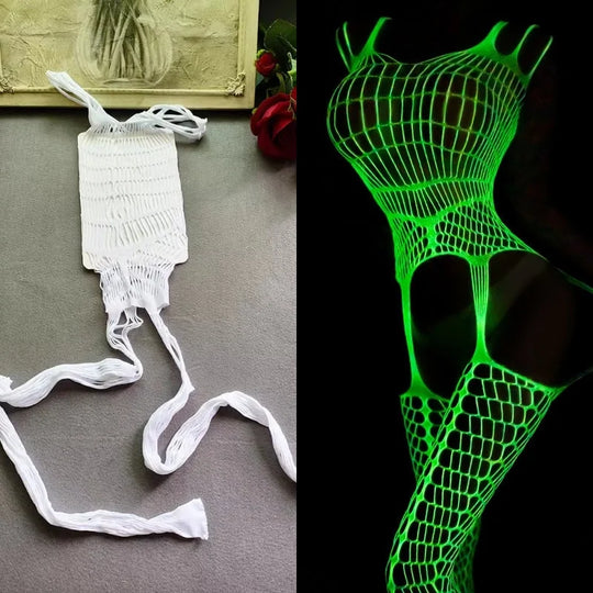 Luminous Fishnet Tights Women Elastic Mesh Open Crotch