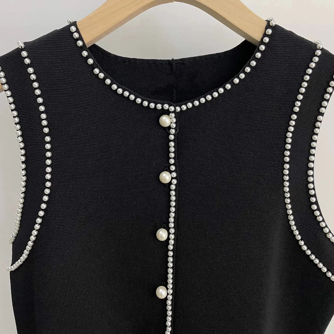 2024 New High Quality French Summer Pearl Decoration Knitted Long