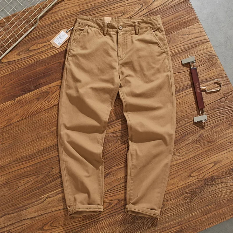 May Khaki American retro simple cargo pants men's heavy chino casual