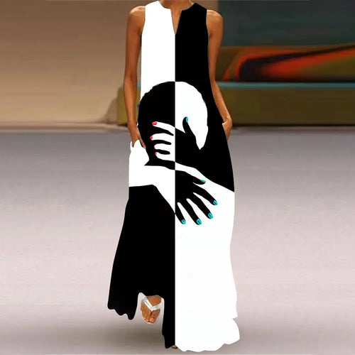 Summer Outdoor Street Fashion Women's Long Dress New Abstract Art