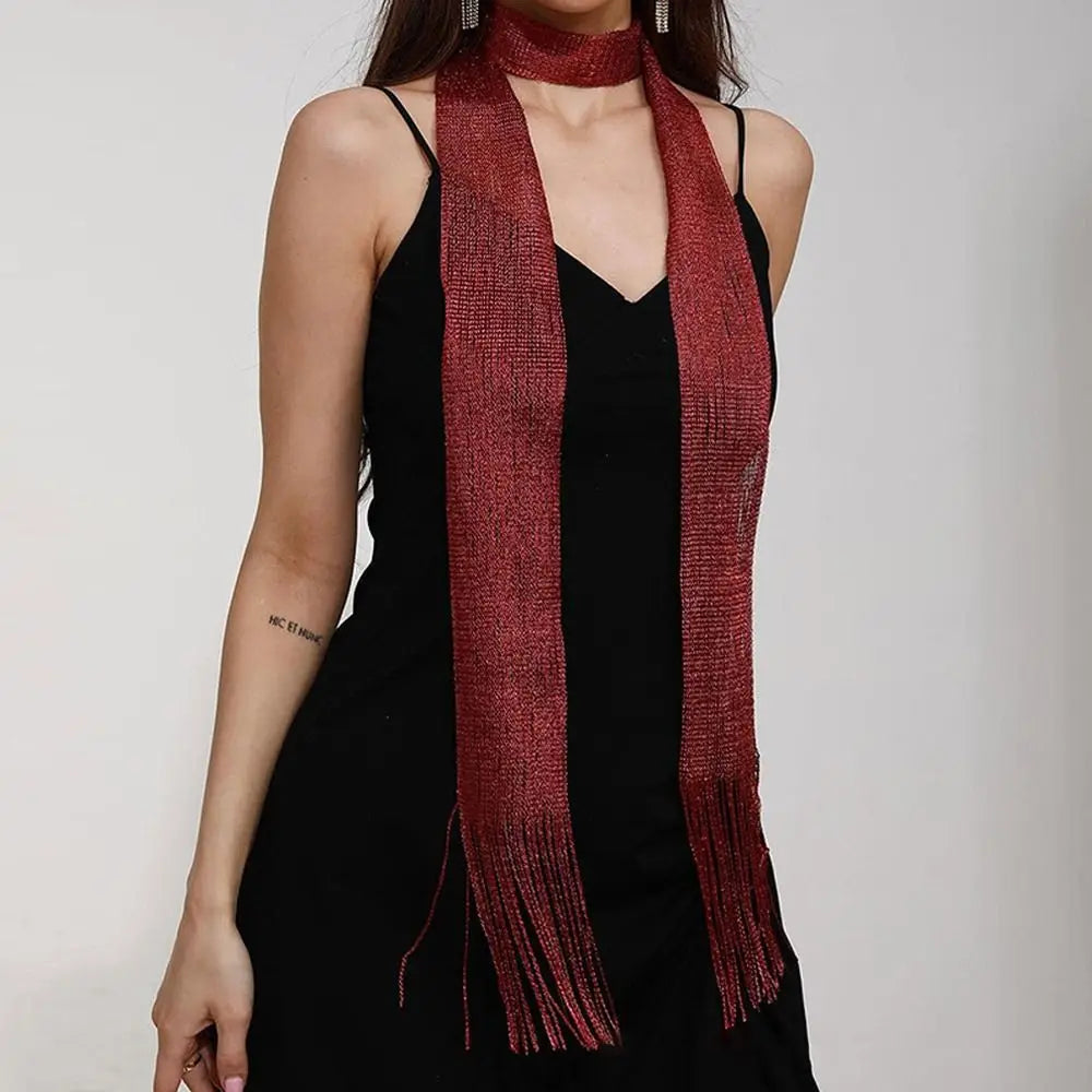 Shiny Neck Wrapped For Women Lace Tassel Party Evening Dress Scarf
