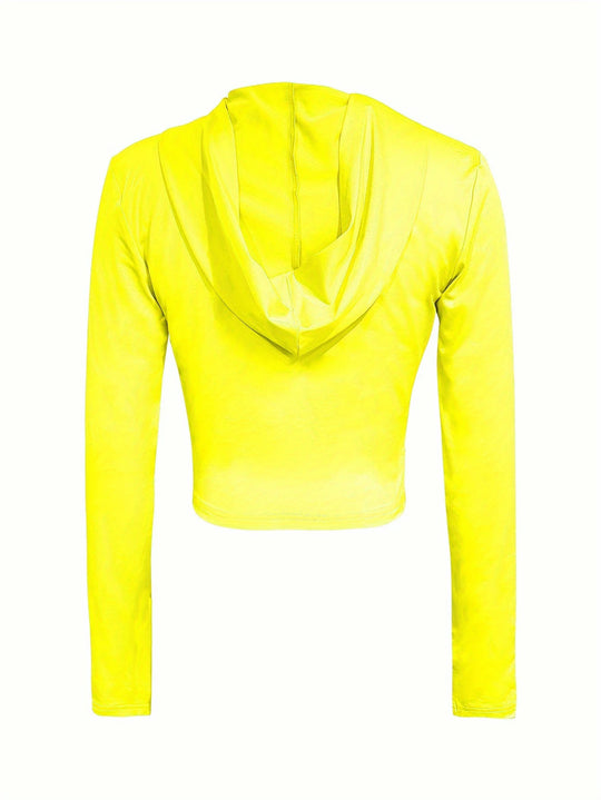 LW Hooded Collar Crop Top T-shirt Autumn Solid Color Long Sleeve Women's Hooded Crop Tops Slim Fit Short Streetwear Sporty sport