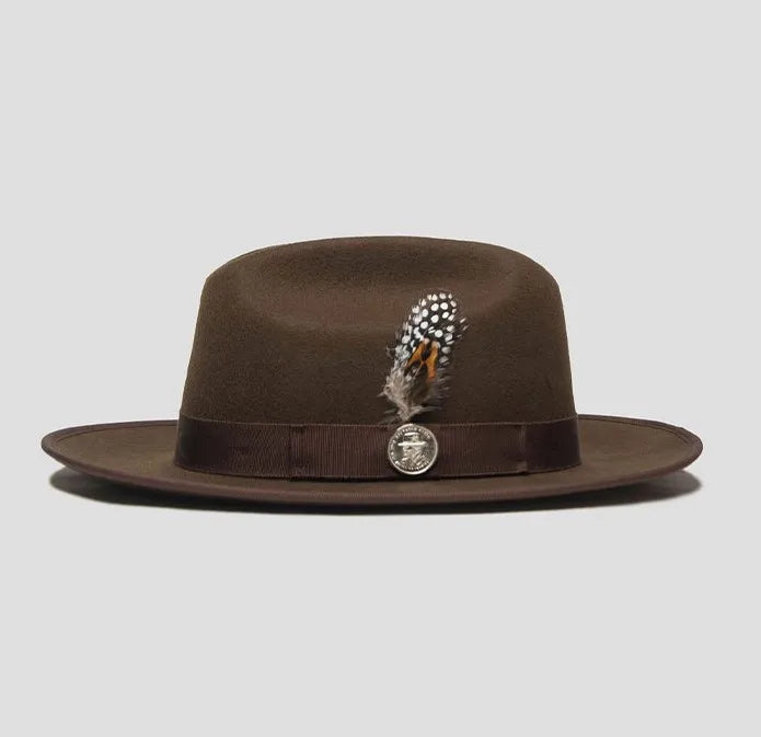 Warm Soft Lightweight Wool Felt Fedora Hat with Feather British Style Autumn Winter Versatile Unisex Adjustable Band
