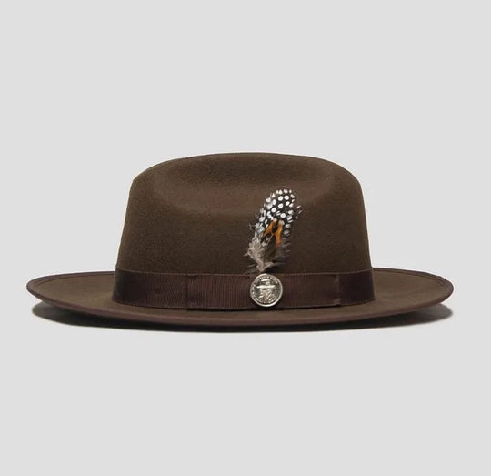 Warm Soft Lightweight Wool Felt Fedora Hat with Feather British Style Autumn Winter Versatile Unisex Adjustable Band