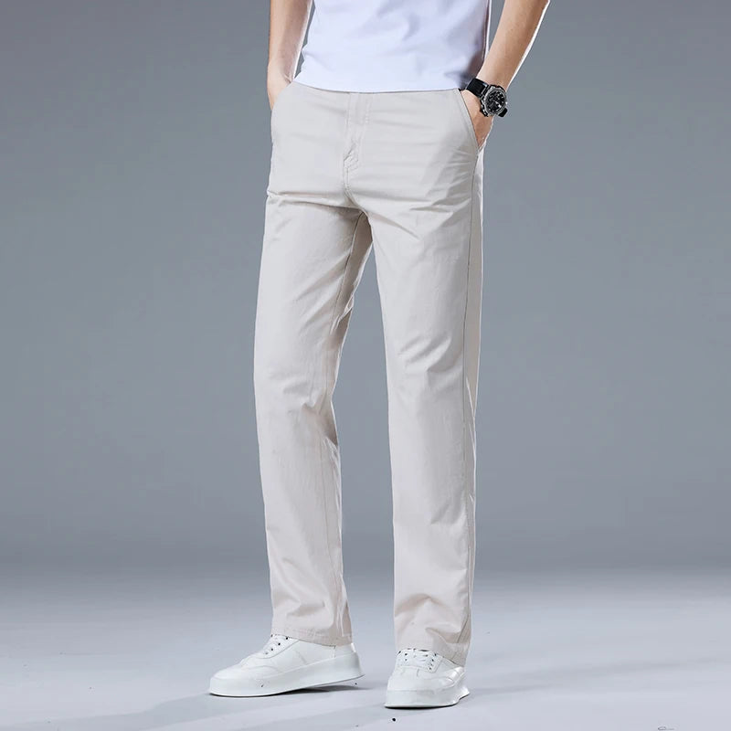 Top Quality 100% Cotton New Brand Casual Fashion Business Long Pants Straight High Waist Regular Fit Trousers Men's Clothing