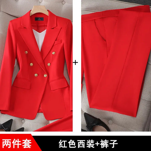 Fashion Office Ladies Formal Pant Suit Set Women Blue Pink Yellow