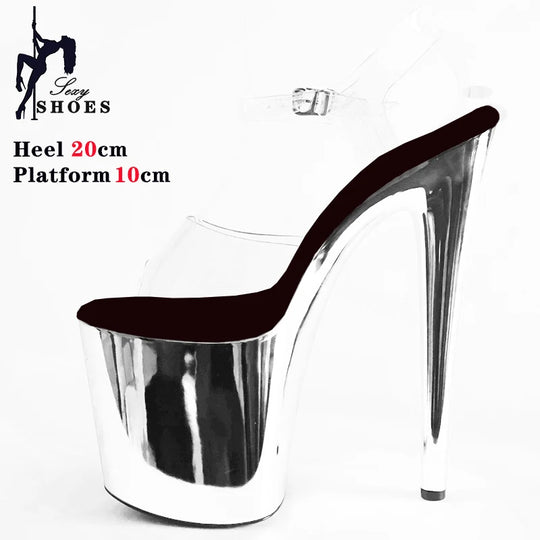 8 Inches Women Shine Electroplated Heel Sandals Pole Dance Shoes Sexy Stripper Nightclub High Heels 20CM Exotic Models Show