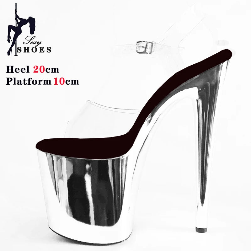 8 Inches Women Shine Electroplated Heel Sandals Pole Dance Shoes Sexy Stripper Nightclub High Heels 20CM Exotic Models Show