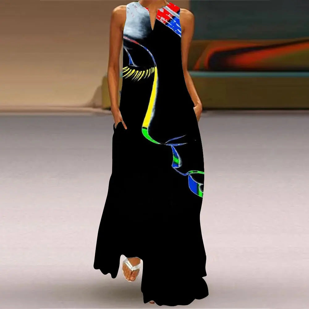 Summer Outdoor Street Fashion Women's Long Dress New Abstract Art