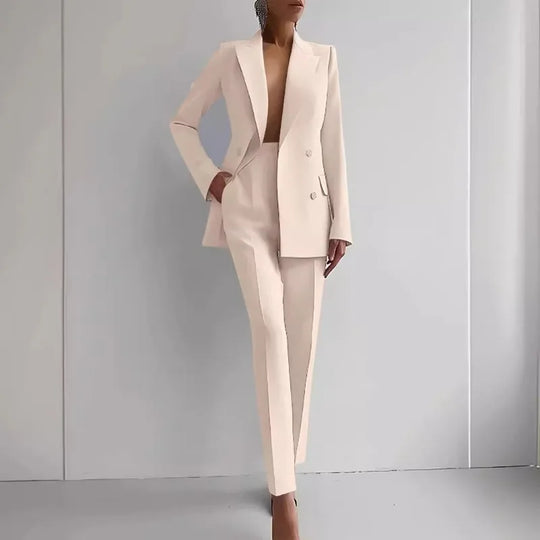 Women New 2pcs Clothes Set Solid Color Long Sleeve Blazer Jacket High