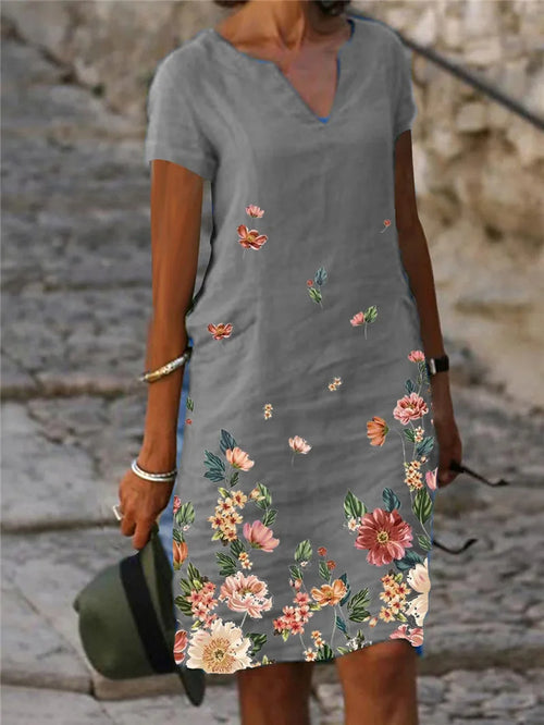 2024 Summer Elegant Women Dress Oversize Printed V-neck Dresses Female
